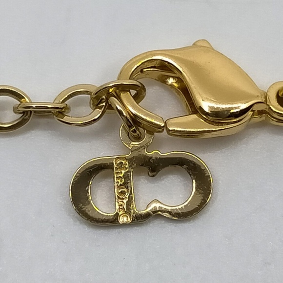 Vintage Christian Dior Signed Logo Goldtone Crystal Pendant Necklace - Picture 2 of 2